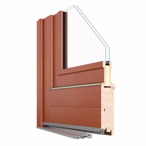 dřevěné vchodové dveře DESIGN 42, kde pro zasklení používá OTHERM moderně vyhlížející zasklívací lišty